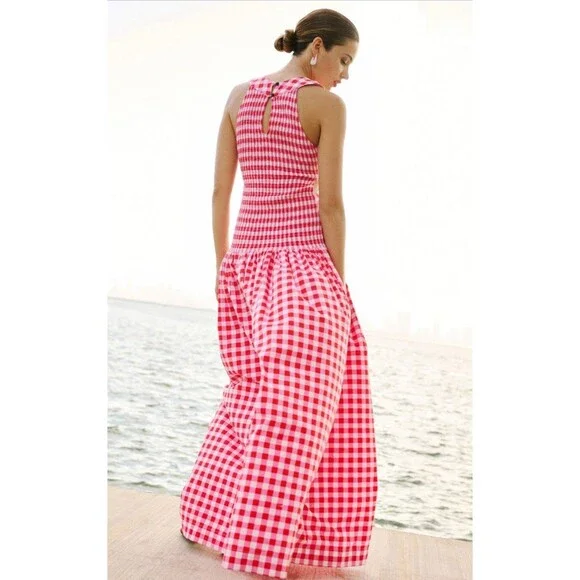 Anthropologie S/W/F Maxi Dress Pink Cross Cut Drop Waist Preppy Vacay Sz XL New
